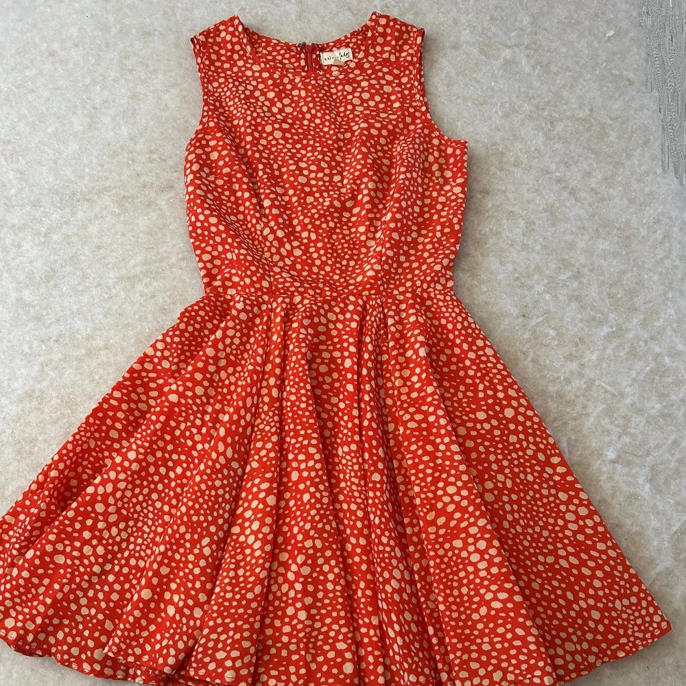 Maison Jules Women's Orange & Cream Lined Circle Skirt Zip-Back Dress Size XS